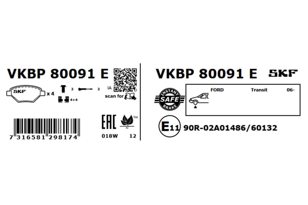 Jeu de 4 plaquettes de frein SKF VKBP 80091 E
